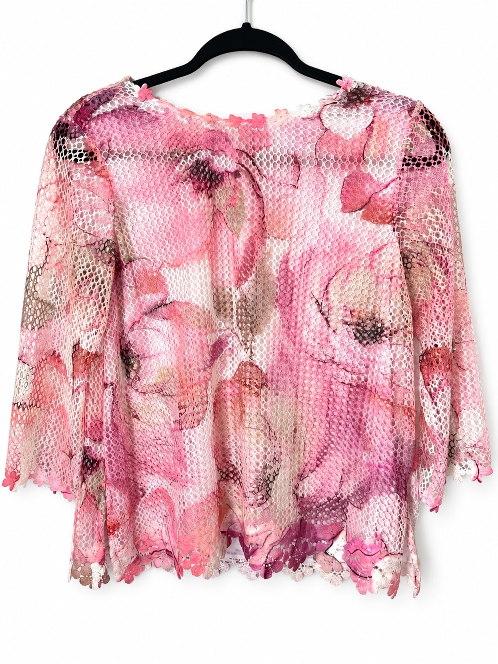 Alfred Dunner Pink Floral Lace Mesh Overlay Blouse 3/4 Sleeve Romantic Petite S